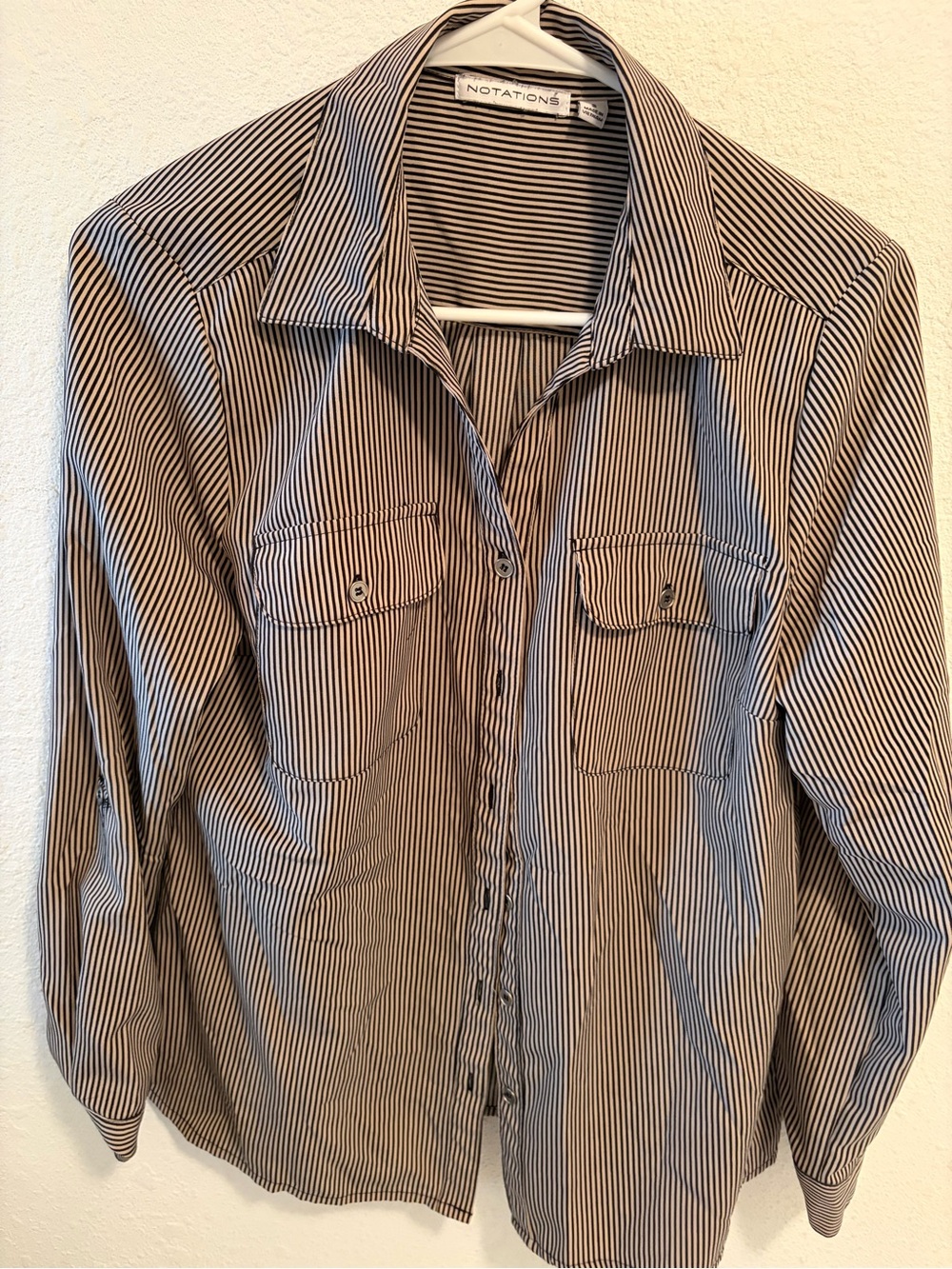 Notations Men’s Black and White Pinstripe Button-Down Shirt